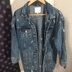 Zara Medium Long Distressed Jean Jacket 3/4 Sleeve